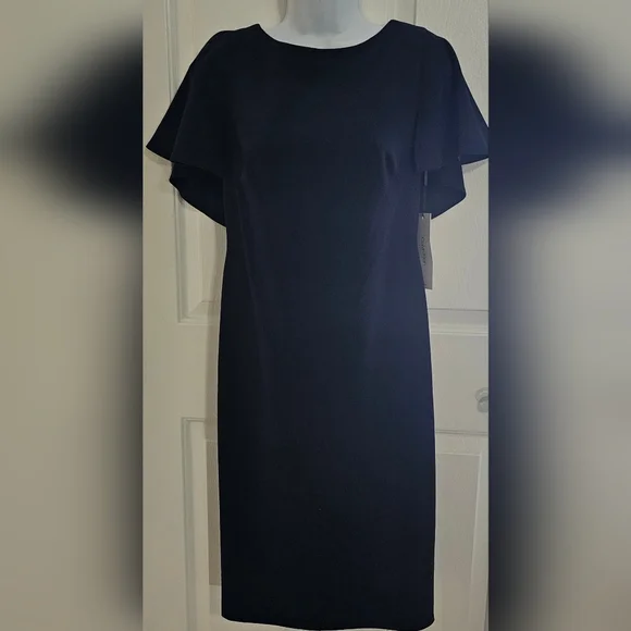 Calvin Klein | Dresses | Calvin Klein Nwt Sz 6 Elegant Navy Blue Dress  Wflutter Sleeve | Poshmark